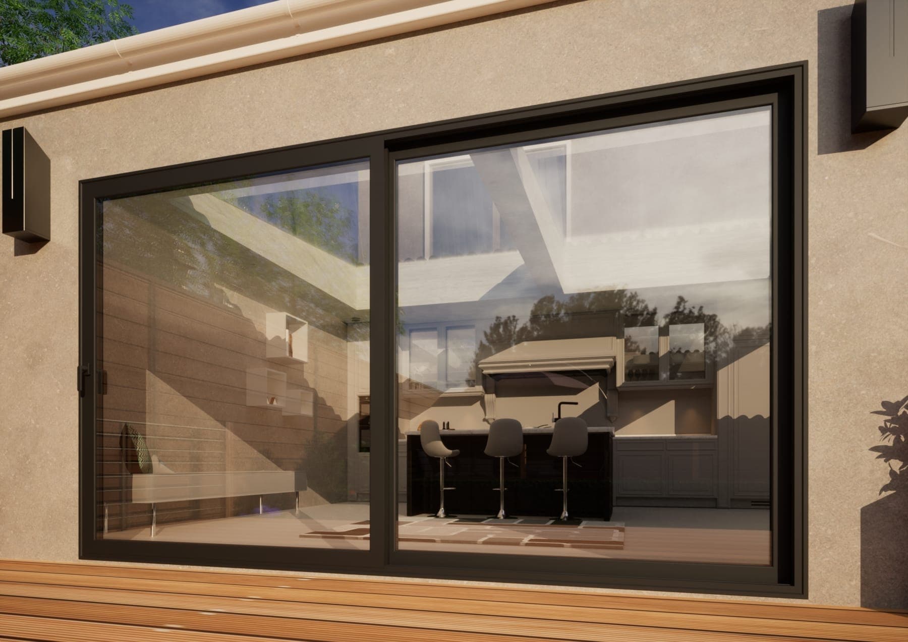 Aluminium Sliding Door - 3600mm Grey - Left Hand Slide & Right Hand Fixed