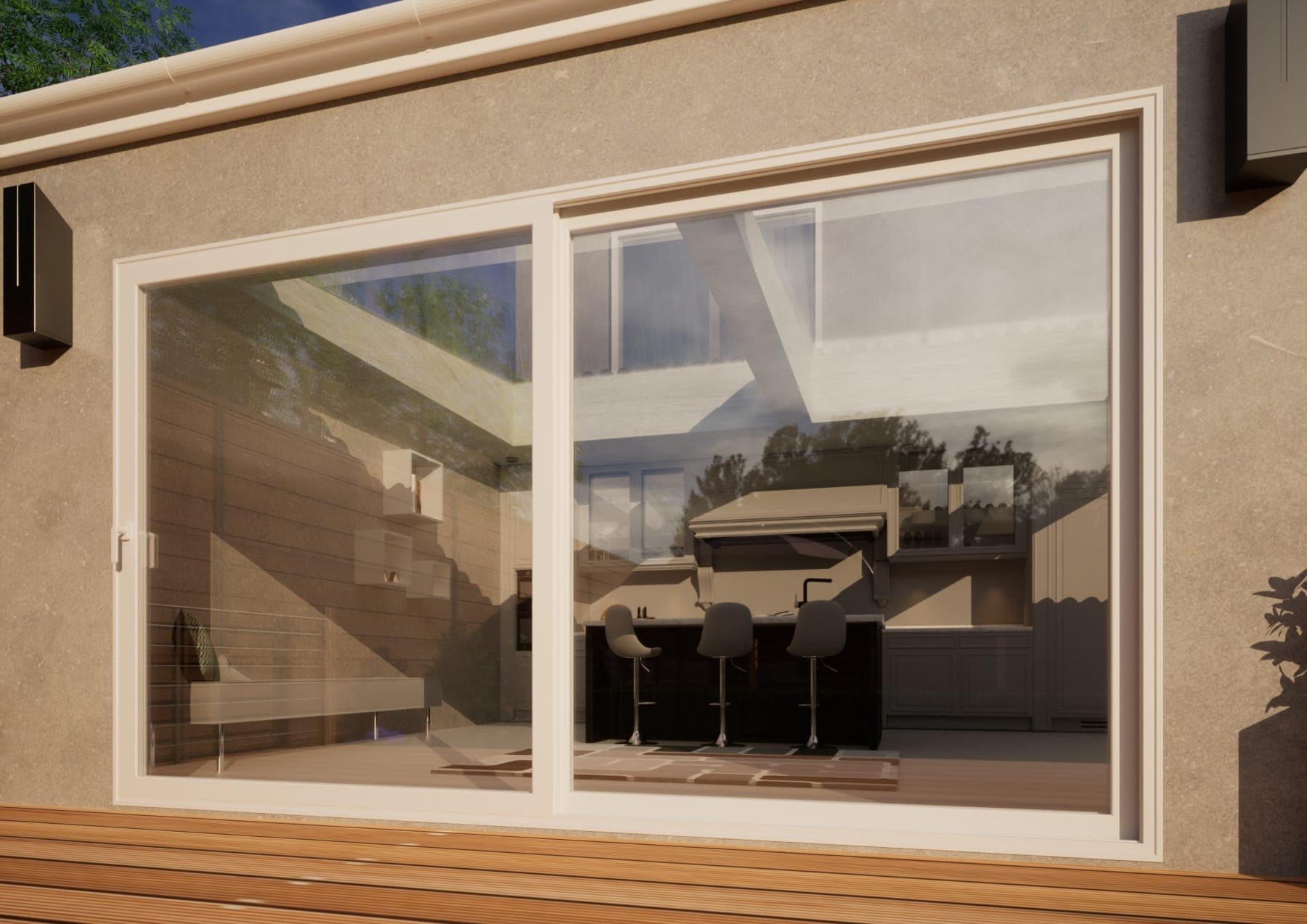 Aluminium Sliding Door - 3600mm White - Left Hand Slide & Right Hand Fixed