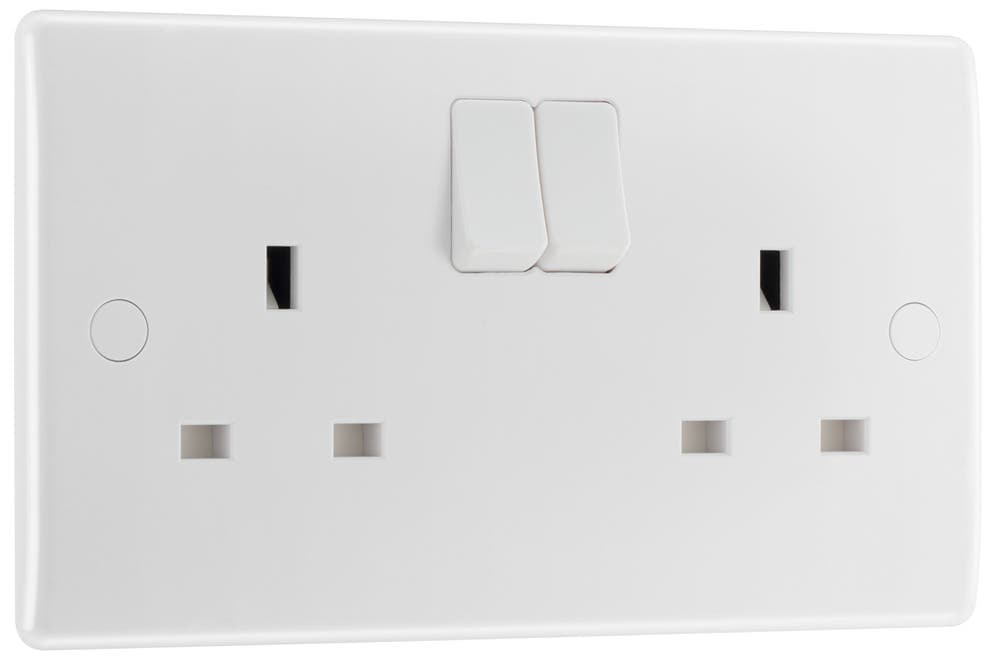 Double Switched Socket Single Pole - White Moulded - 13A