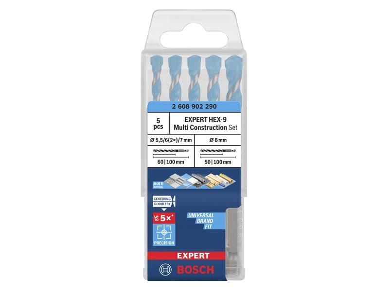 Bosch Powertool Accessories 2.608.902.290 Expert Hex-9 Multi Construction Drill Bit Set 5 Piece