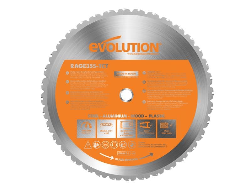 Evolution RAGEBLADE355MULTI Multi-Material Chop Saw Blade 355 X 25.4Mm X 36T