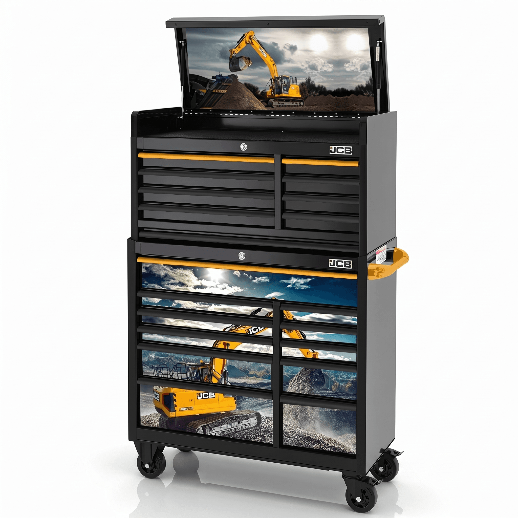 JCB 42’’ Roller Cabinet and Top Tool Chest Stack with Excavator Wrap | JCBEXCSTACK