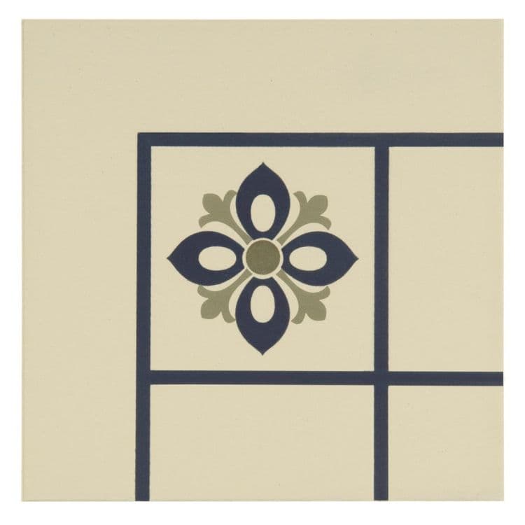 Original Style Odyssey Primo Bohemia Corner Dublin, Khaki and Dark Blue on White 15x15cm