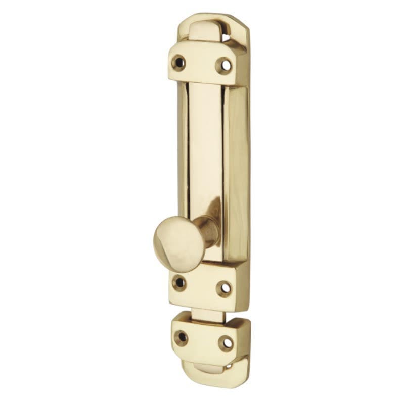 Flat Tower Sliding Door Bolt - 150mm - Polished Brass - Hardware Solutions