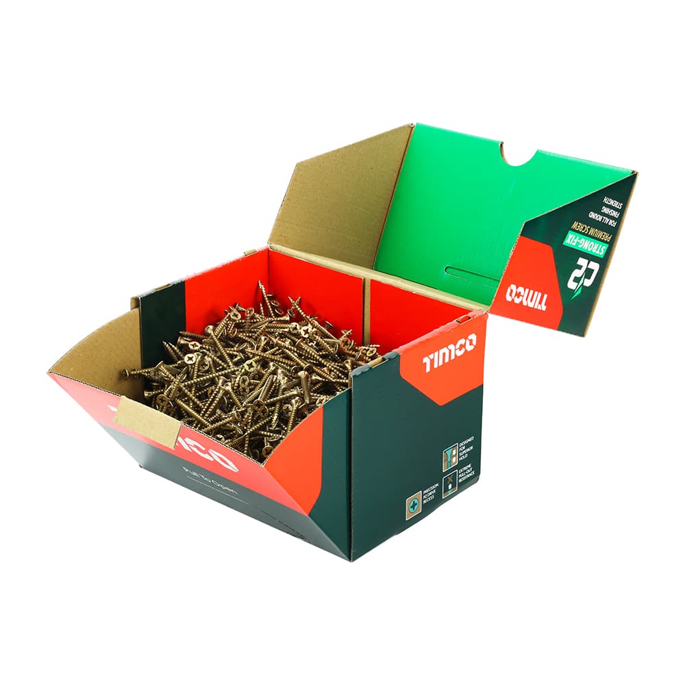 Timco 40050C2IND C2 Strong-Fix Multi-Purpose Premium Screws - Industry Pack - Pz - Double Countersunk - Yellow 4.0 X 50 Box 1000
