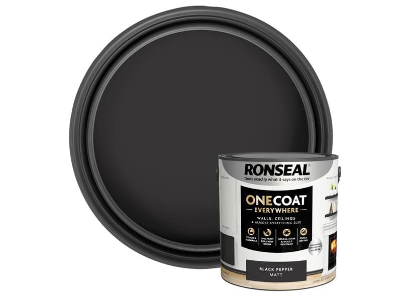 Ronseal One Coat Everywhere Interior Paint Black Pepper Matt 2.5 Litre KCB.7015103.12904.76