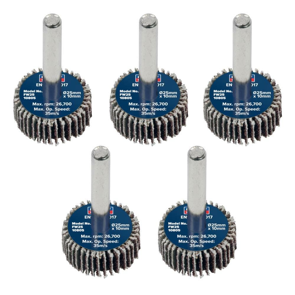 Sealey FW2510805 Abrasive Flap Wheel Ø25 X 10Mm Ø6Mm Shaft 80Grit - Pack Of 5