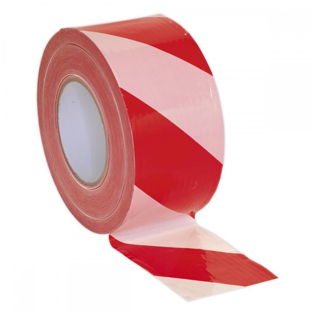 Sealey BTRW Hazard Warning Barrier Tape 80Mm X 100M Red/White Non-Adhesive
