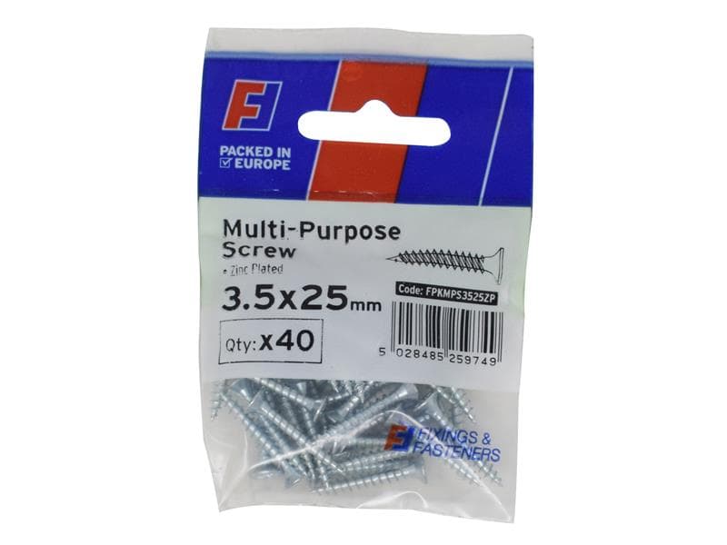 Forgefix FPKMPS3525ZP Multi-Purpose Pozi Screw Csk St Zp 3.5 X 25Mm Forgepack 40
