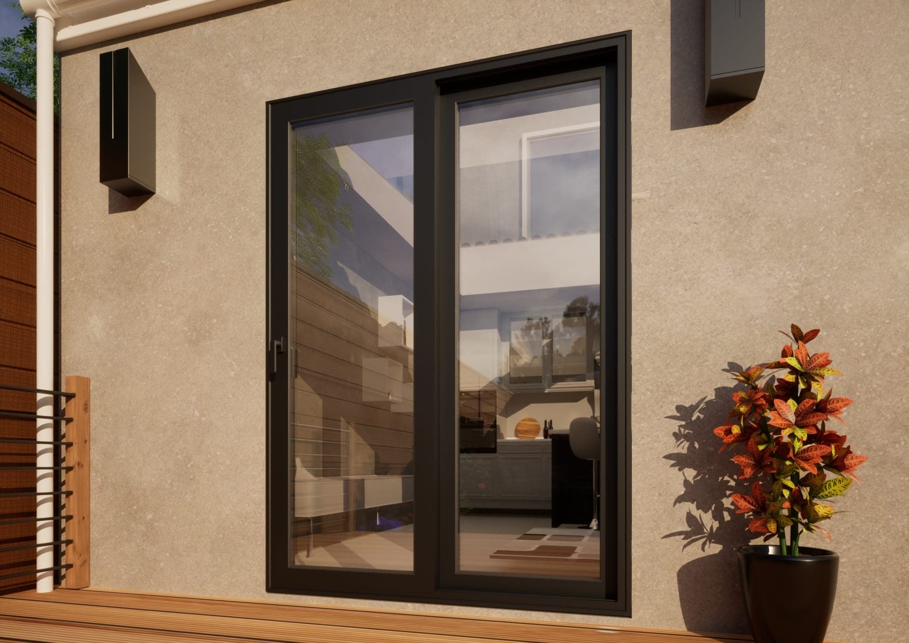 Aluminium Sliding Door - 1500mm Grey - Left Hand Slide & Right Hand Fixed