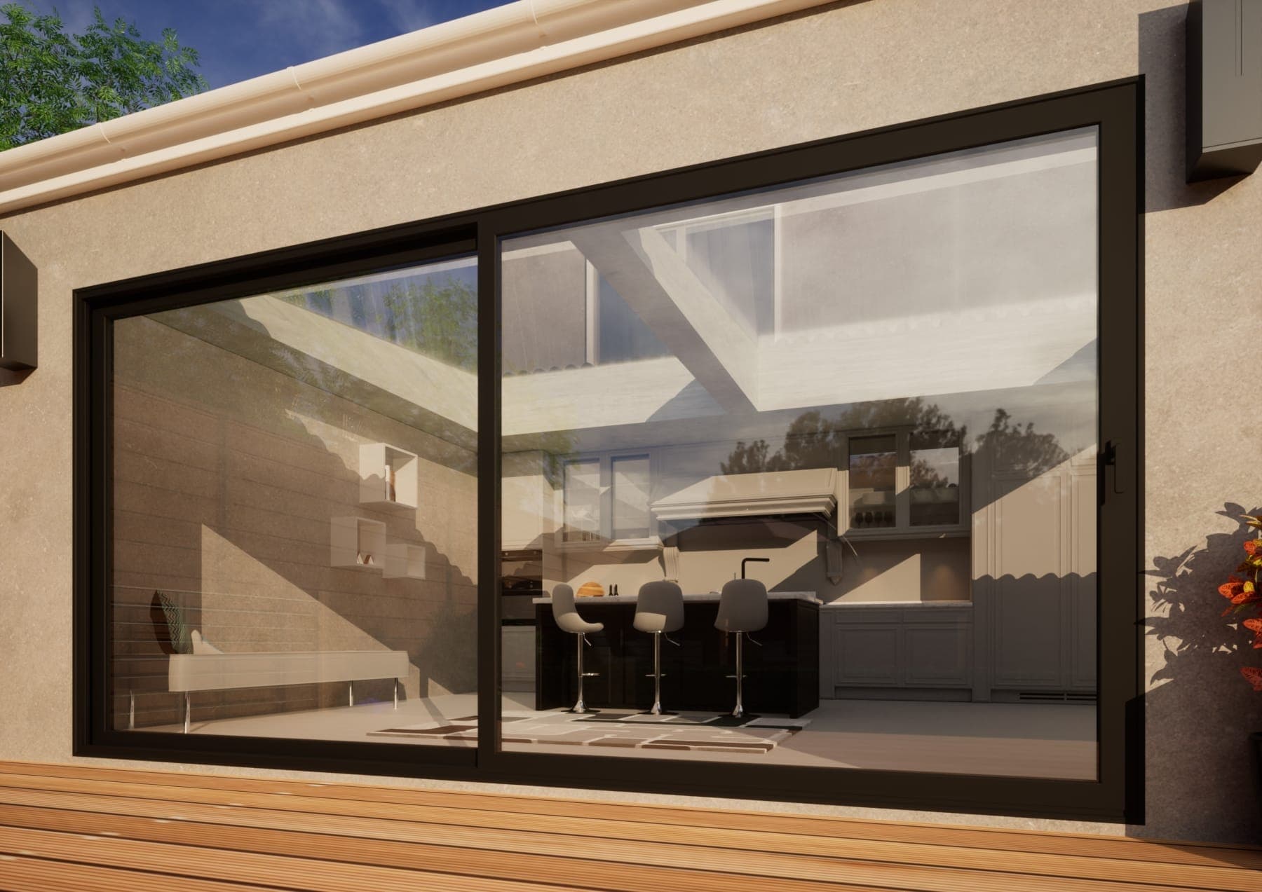 Aluminium Sliding Door - 4200mm Black - Right Hand Slide & Left Hand Fixed