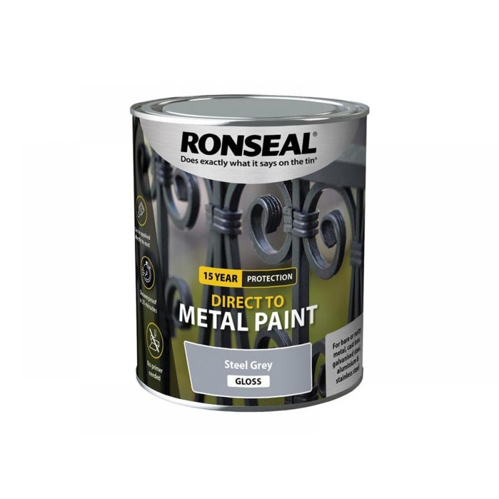 Ronseal 39204 Direct To Metal Paint Steel Grey Gloss 750Ml