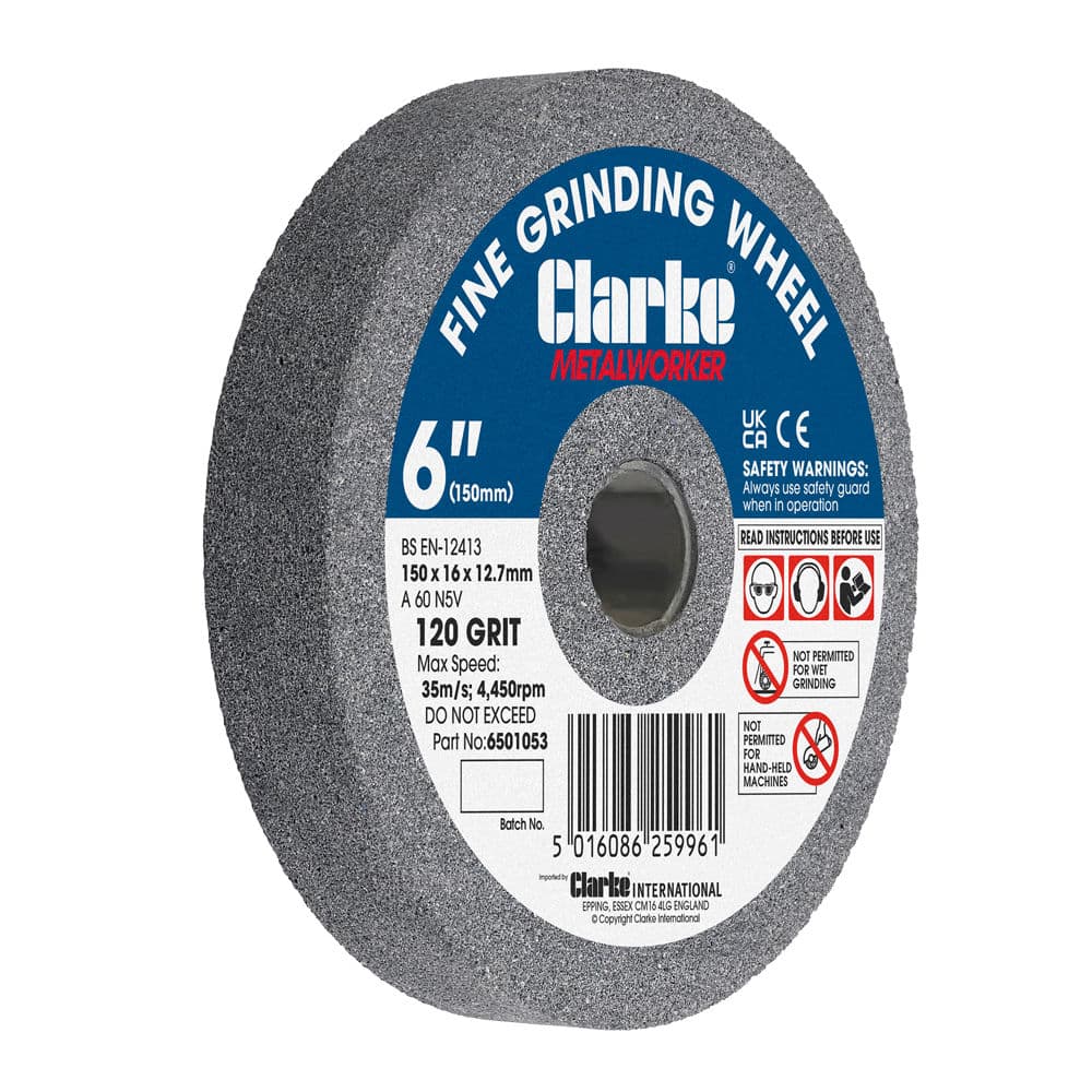 Clarke 6 (150mm) Fine 120 Grit Grinding Wheel 150mm x 16 12.7mm Bore"