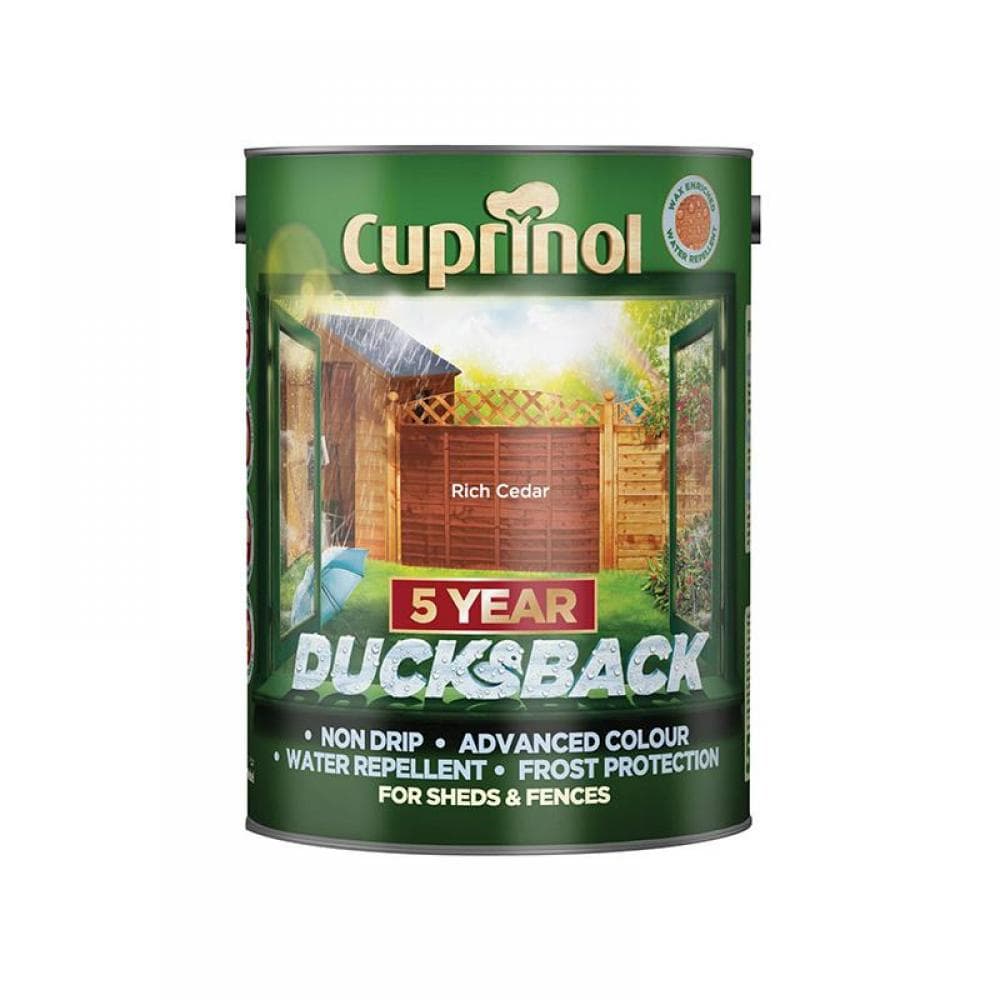 Cuprinol 5092436 Ducksback 5 Year Waterproof For Sheds & Fences Rich Cedar 5 Litre