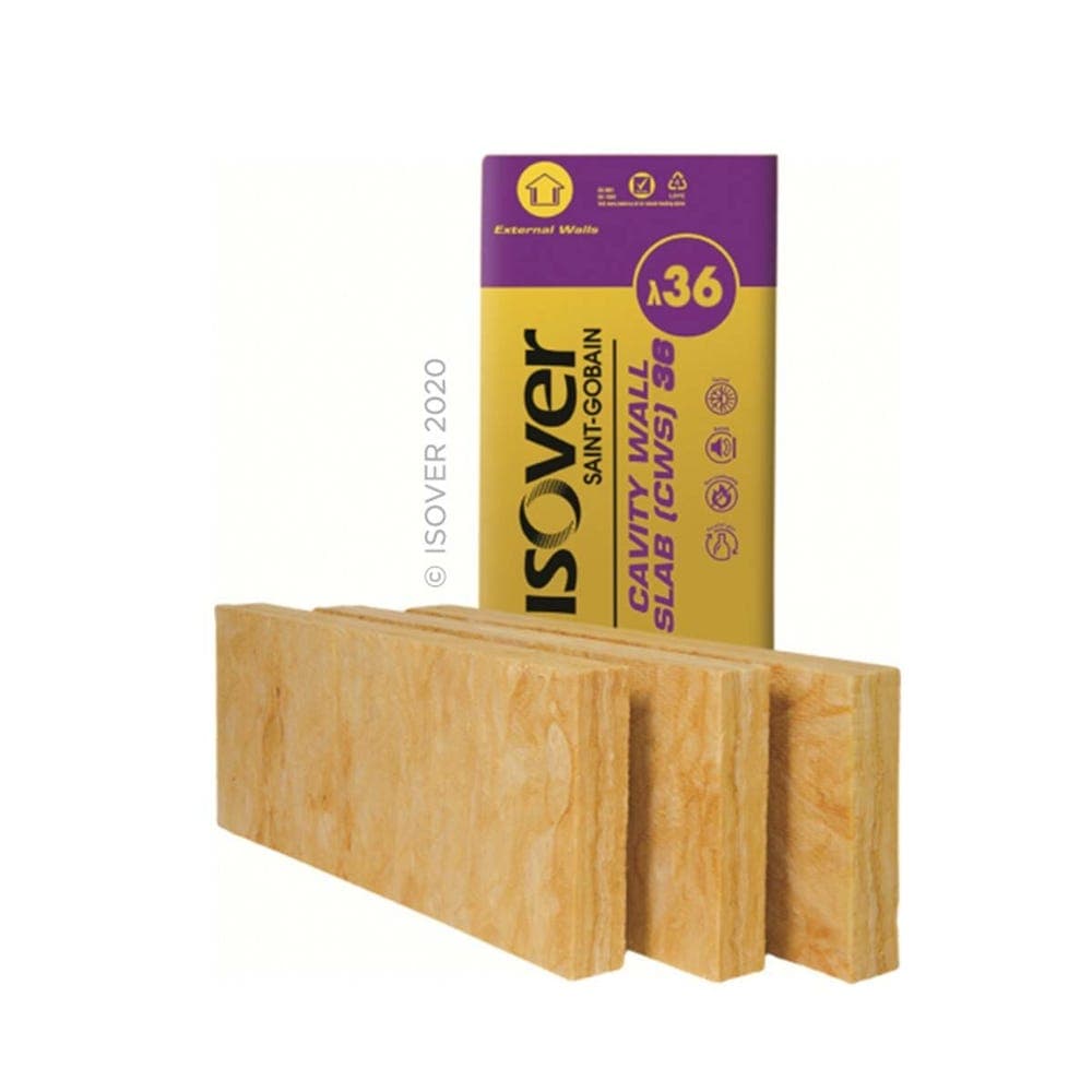 Isover Isover CWS36 Cavity Wall Insulation 1200mm x 455mm x 100mm - Pack of 12 | 6.55m2