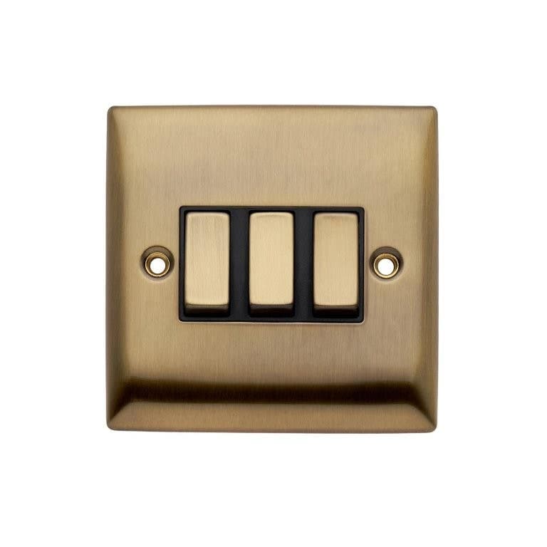 Triple Light Switch - 10AX - 3 Gang 2 Way - Antique Brass