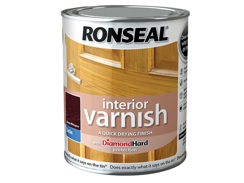 Ronseal 36840 Interior Varnish Quick Dry Satin Deep Mahogany 750Ml