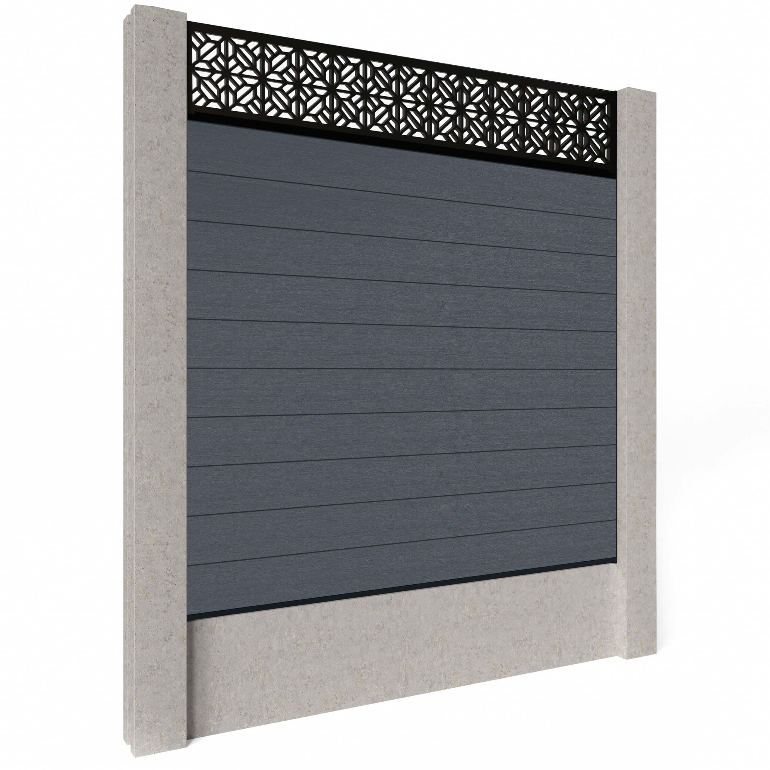 Composite Fence Panels - Anthracite with Aluminium Railings (for concrete posts) 1.8m