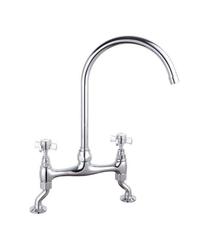 Aldgate Victorian Kitchen Sink Twin Lever Mixer Tap - 360° Spout - 502mm - Polished Chrome