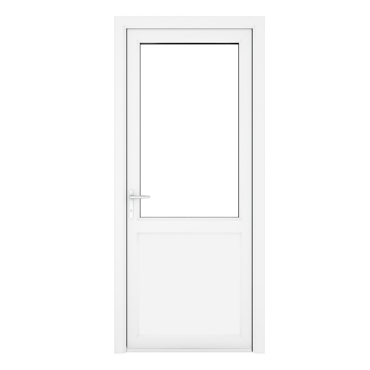 uPVC White - Single External Door - Half Clear Glass - Double Glazed - Right Hand Open - 920mm x 2090mm