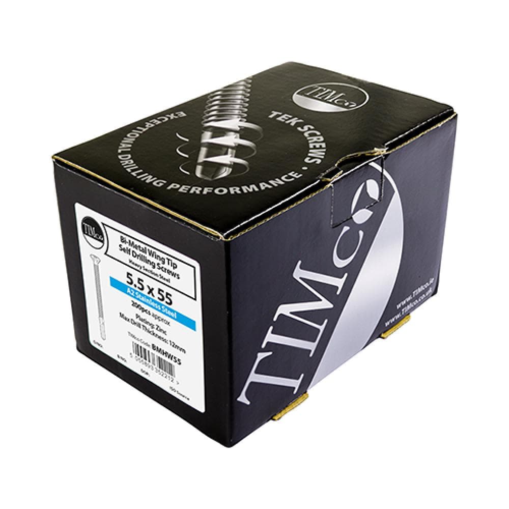 Timco BMHW65 Metal Construction Timber To Heavy Section Screws - Countersunk - Wing-Tip - Self-Drilling - Exterior - Silver Organic 5.5 X 65 Box 200