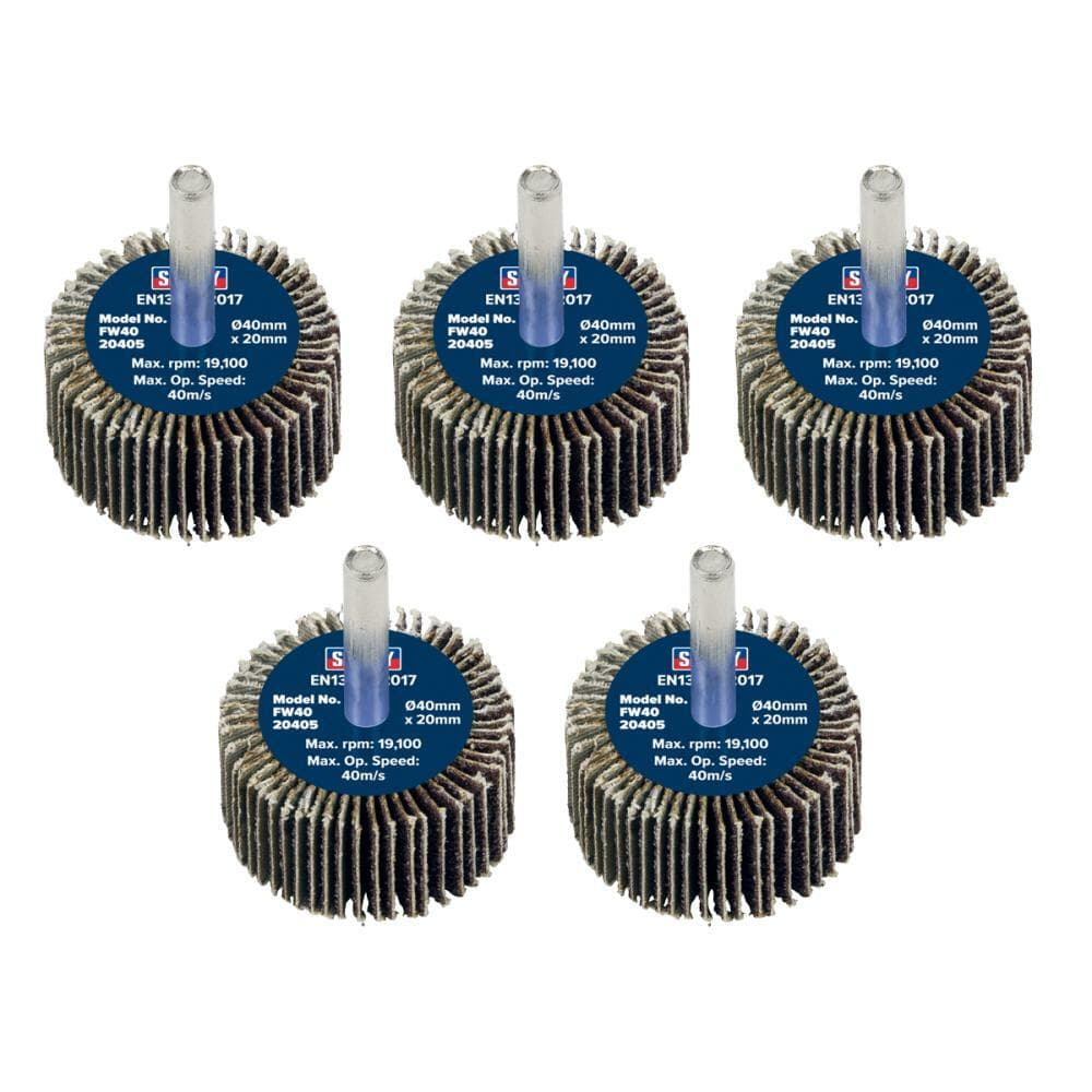 Sealey FW4020405 Abrasive Flap Wheel Ø40 X 20Mm 40Grit Ø6Mm Shaft - Pack Of 5