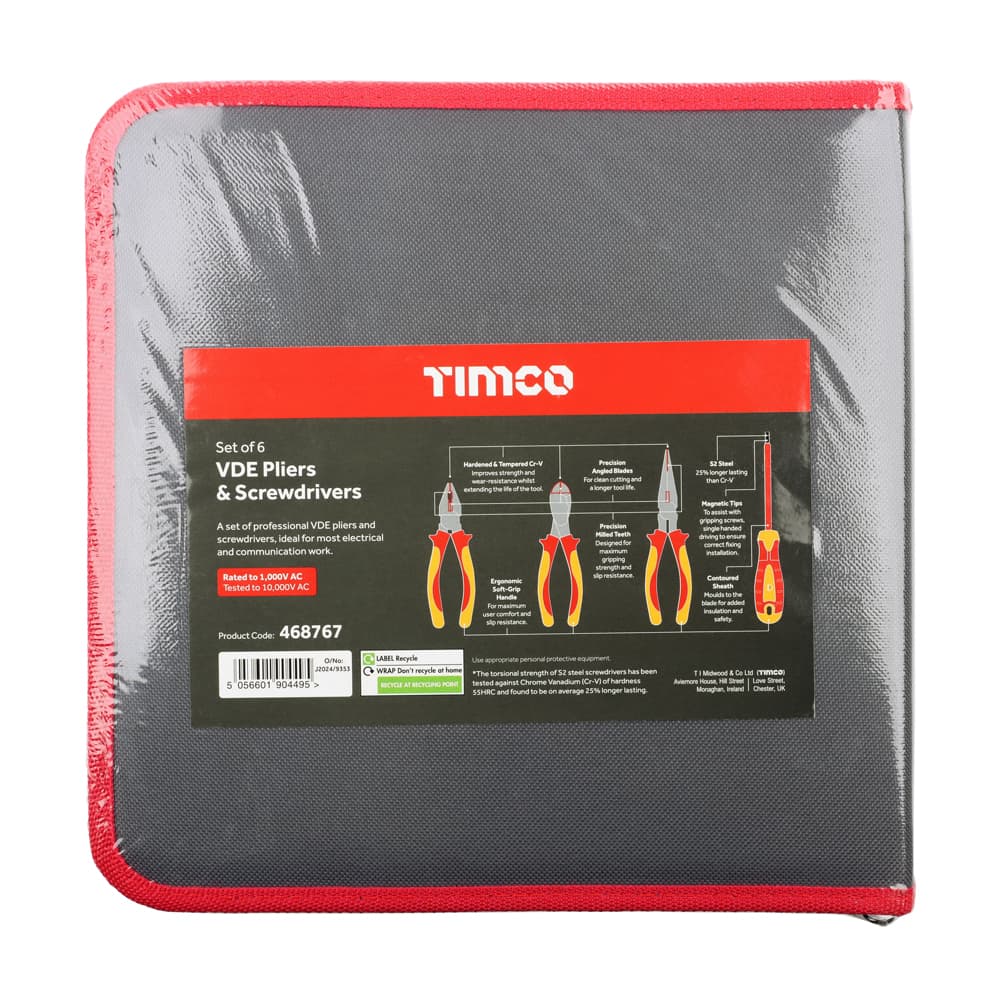 Timco Vde Pliers & Screwdriver Set Fabric Case 6 468767