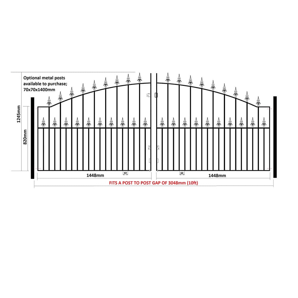 Saxon Arched Double Driveway Metal Gates 3048mm GAP x 1245mm High Zinc & Powder SAZP19