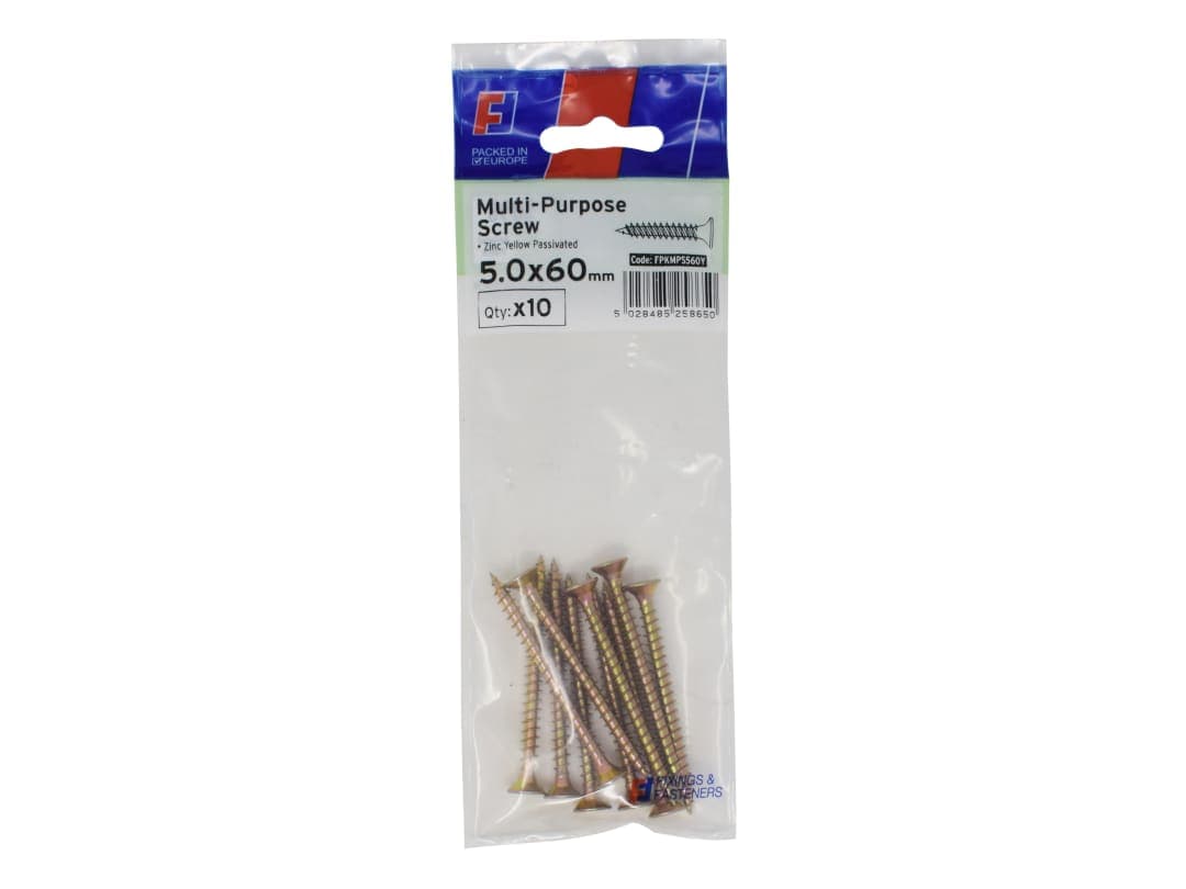 ForgeFix Multi-Purpose Pozi Screw CSK ST ZYP 5.0 x 60mm ForgePack 10 FPKMPS560Y