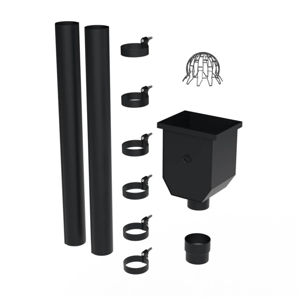 Galeco Steel Round Hopper & Downpipe Kit Black - 87mm Diameter