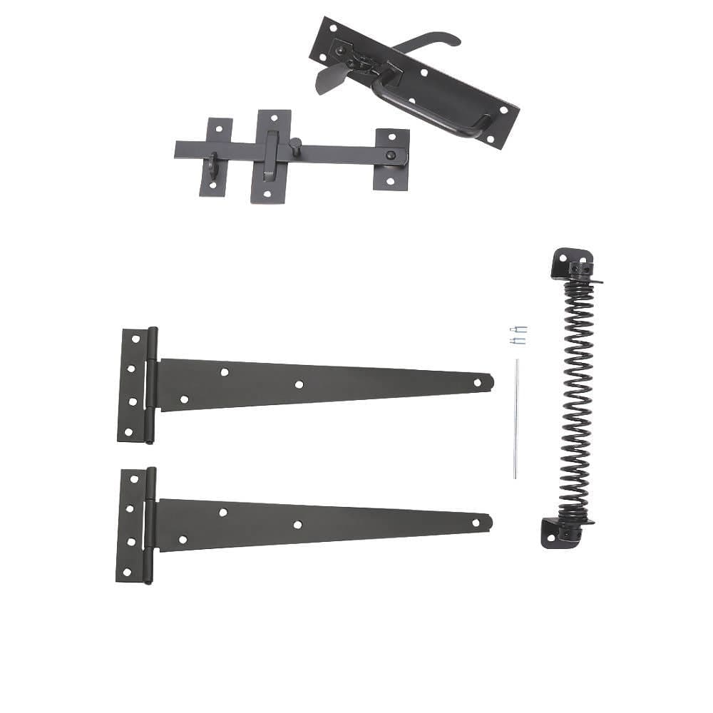 Suffolk Gate Latch with Hinge & Gate Closer Kit - Black Epoxy Steel - Hardware Solutions