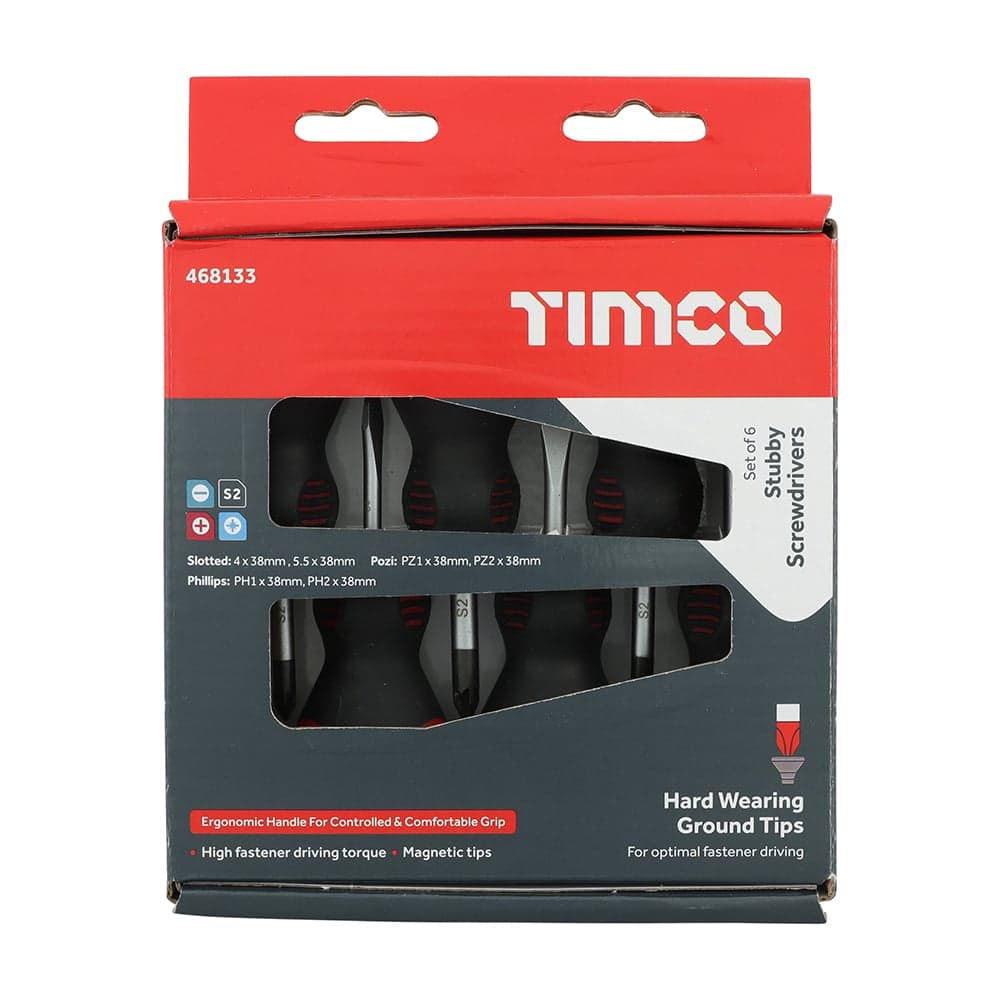 Timco 468133 Stubby Screwdriver Set 6 Pieces Box 6