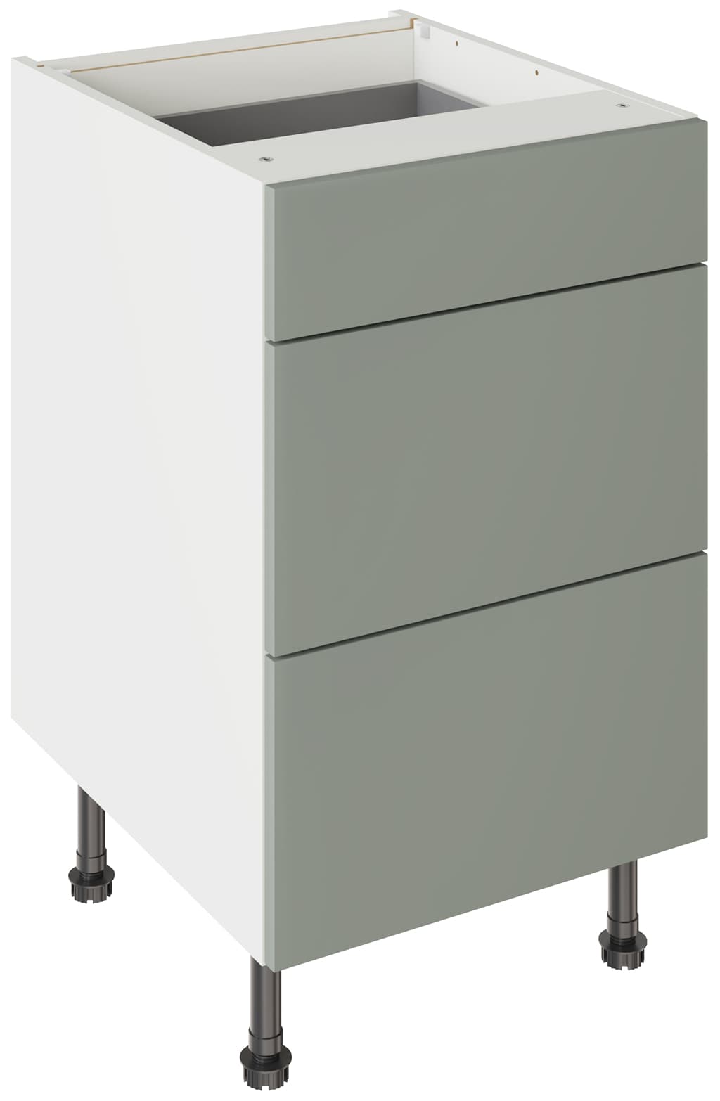 Kitchen Kit Flatpack 500 3 Drawer Base Kitchen Cabinet Slab Supermatt Agave Green