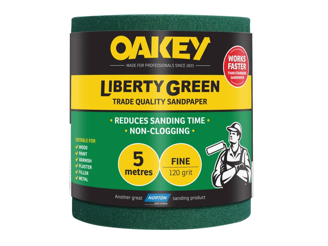 Oakey Liberty Green Sanding Roll 115mm x 5m Fine 120G 66261116687
