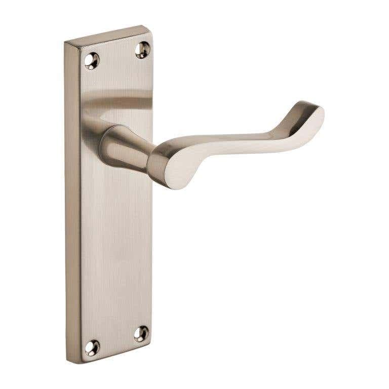 Victorian Scroll Long Latch Door Handle - Satin Nickel - Internal - Designer Levers
