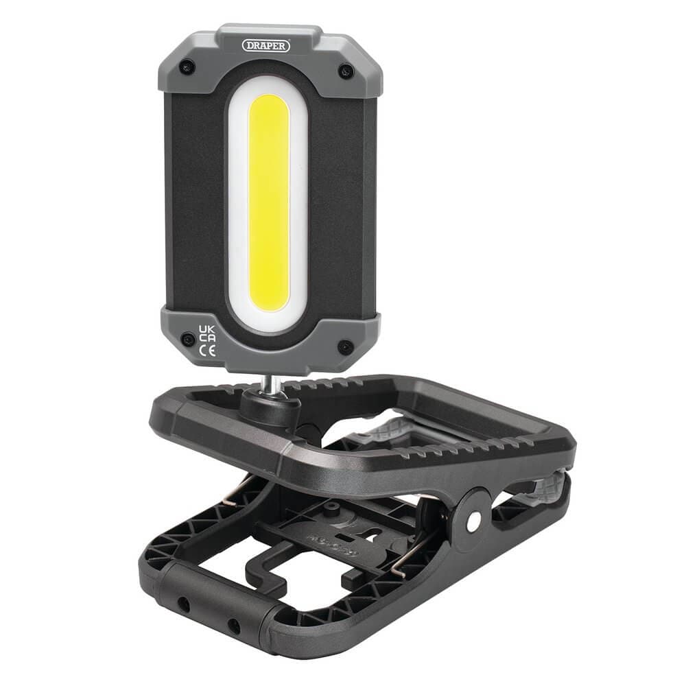Draper Cob Led Rechargeable Work Light And Power Bank With Clamp 10W 1000 Lumens Usb-C Cable Supplied Pk 1 23942