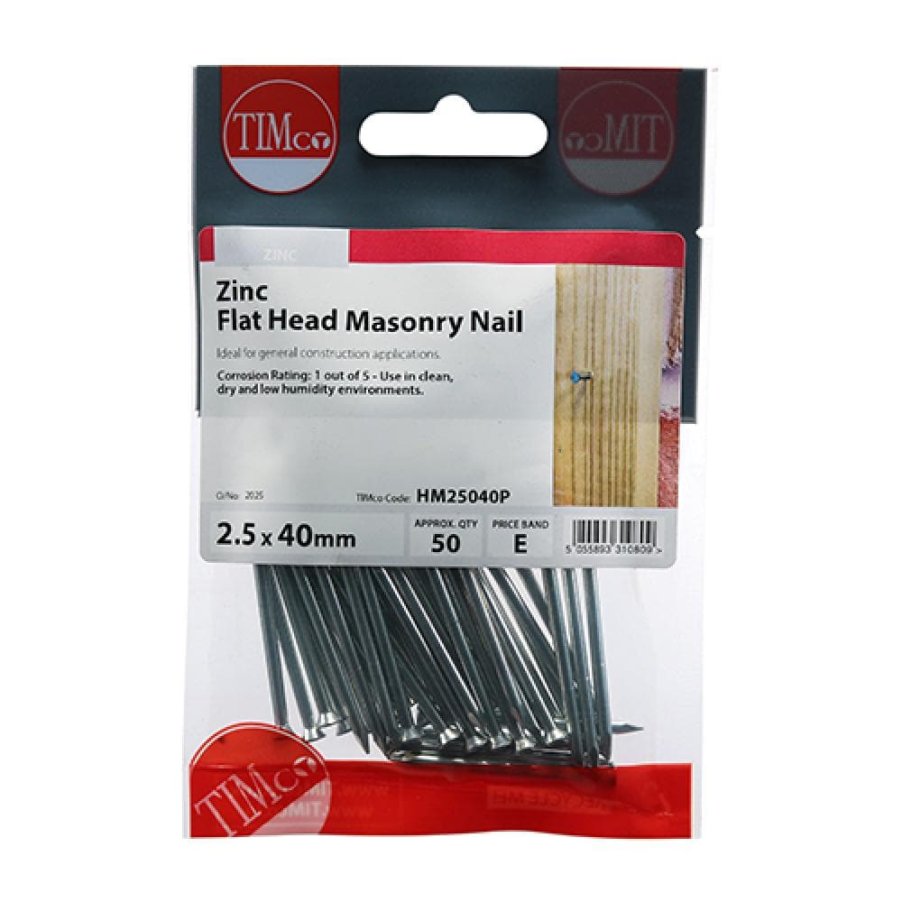 Timco HM25040P Masonry Nails - Zinc 2.5 X 40 TIMpac 50