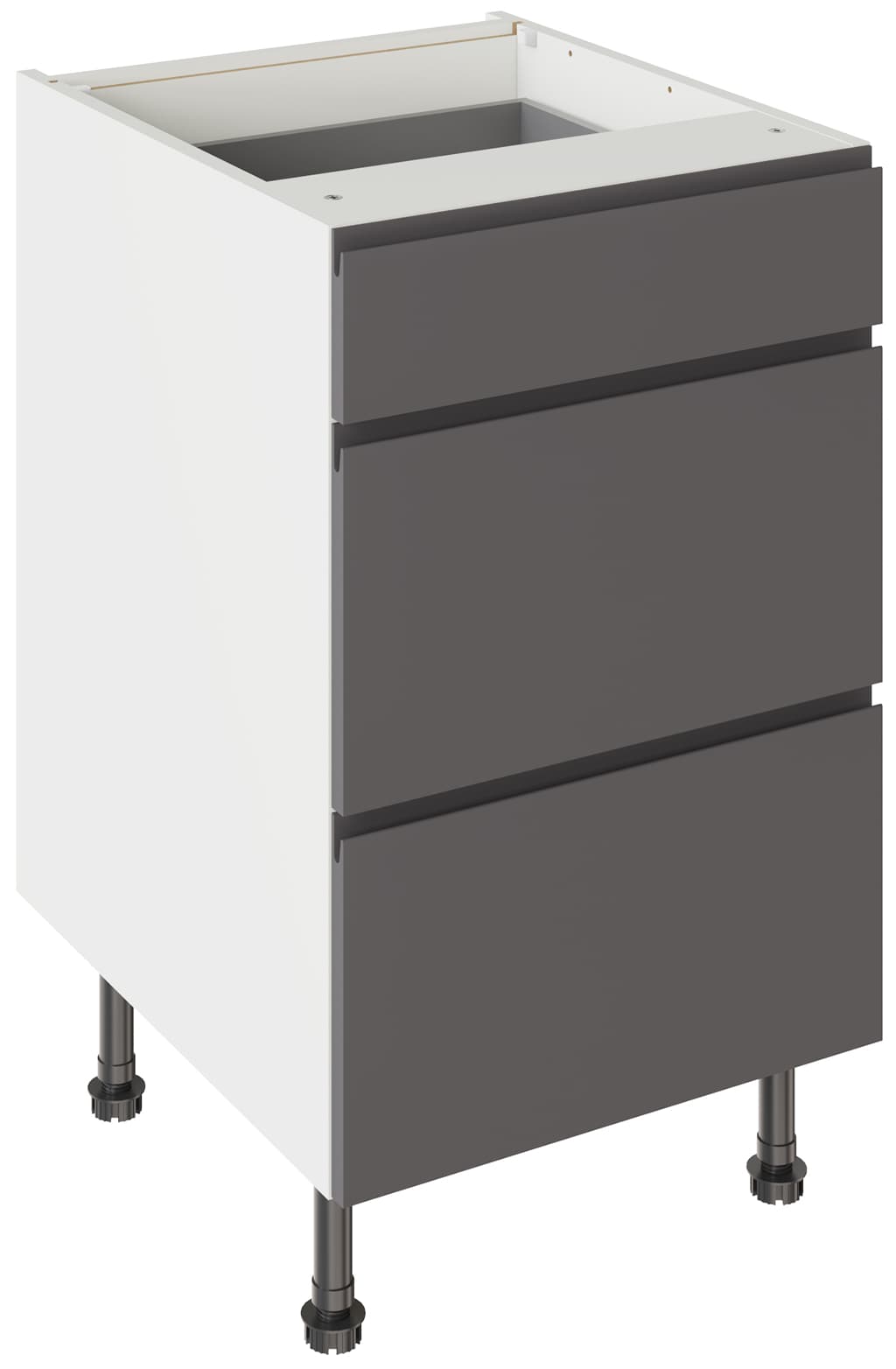 Flatpack Three Drawer Base Unit J-pull Super Gloss Graphite 500mm - FKKJ0441
