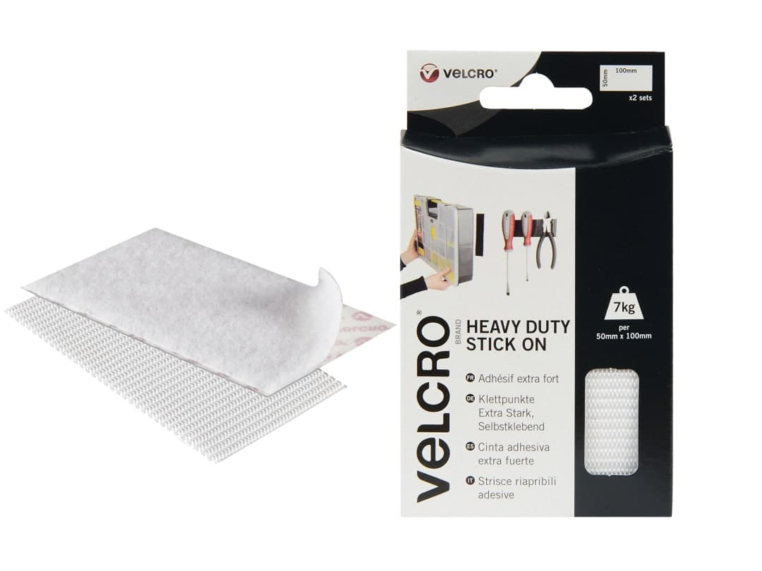 VELCRO® Brand Heavy-Duty Stick On Strip 50mm x 100mm White 60240 60240