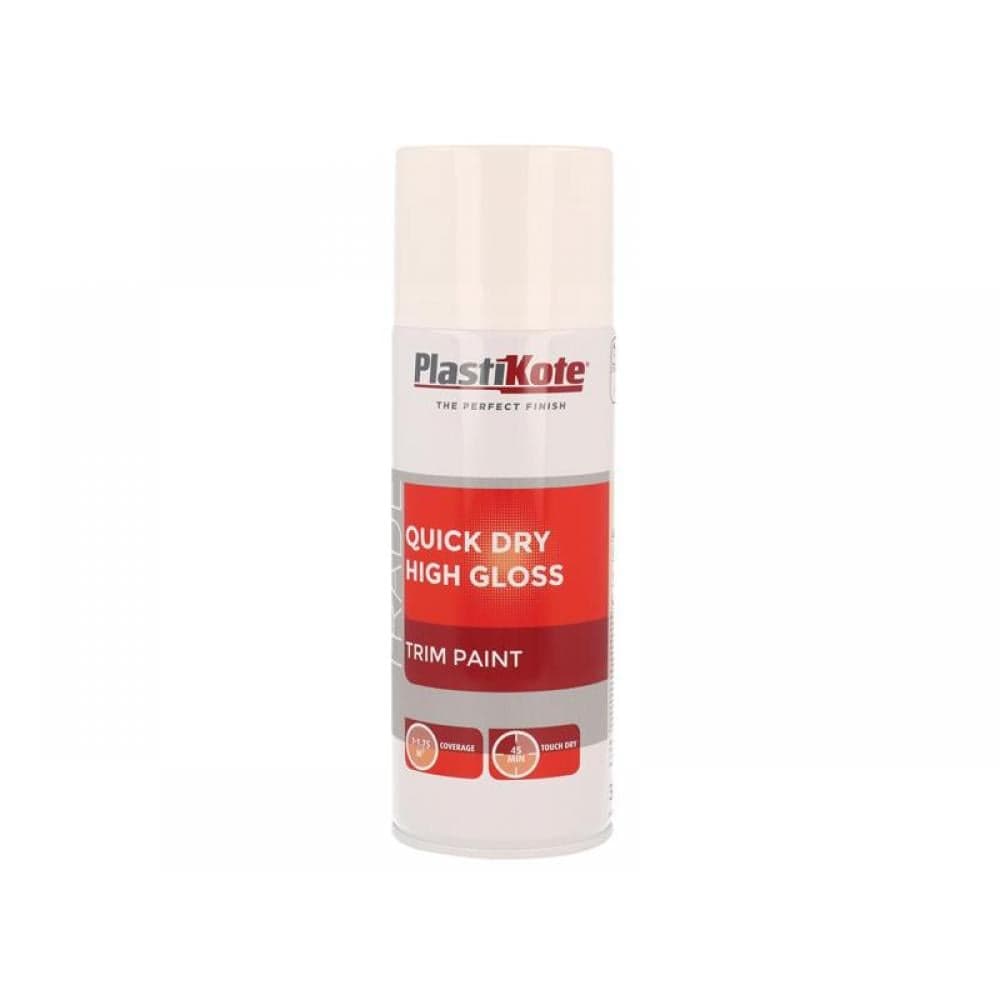 Plastikote 071007 Trade Quick Dry Trim Spray Paint High Gloss White 400Ml