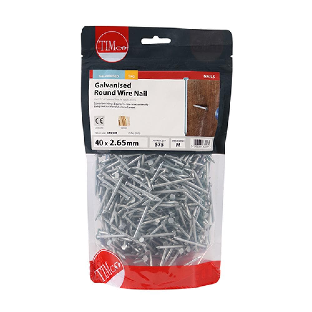 Timco GRW40B Round Wire Nails - Galvanised 40 X 2.65