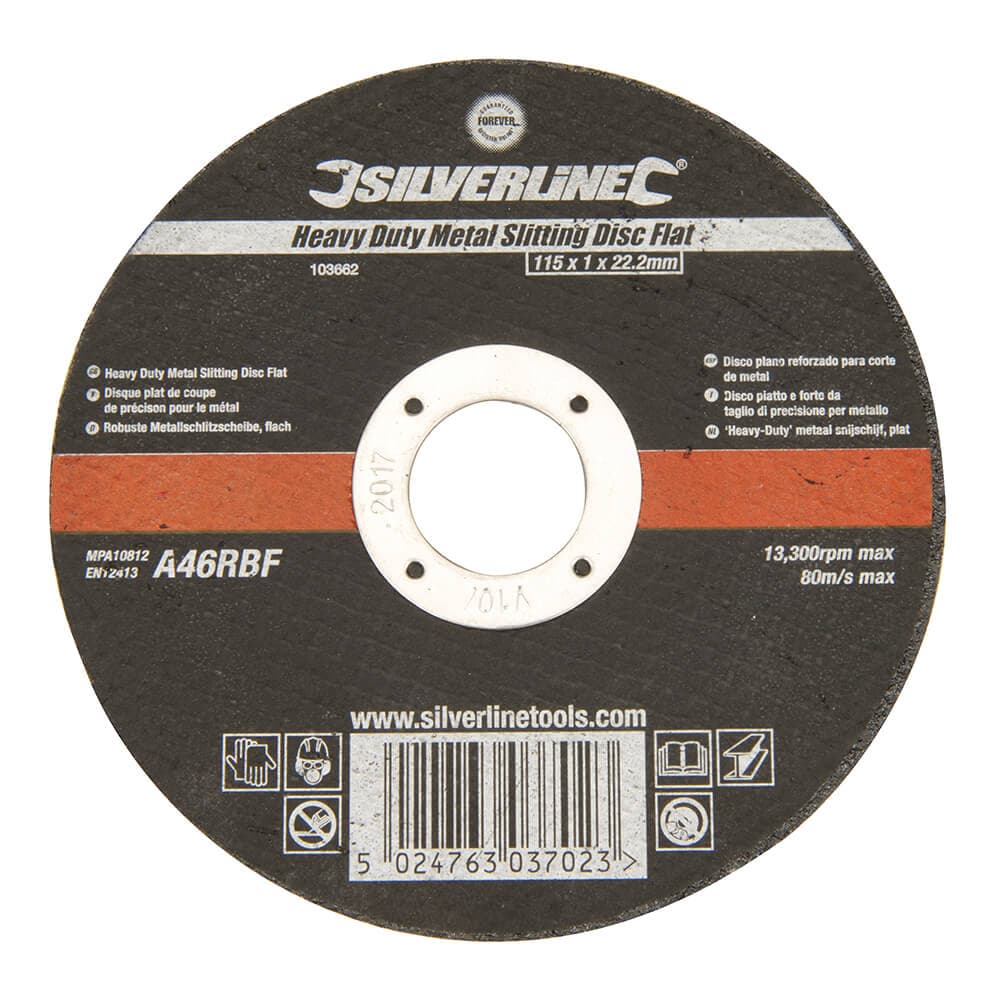 Silverline 103662 Heavy Duty Metal Slitting Disc Flat 115 X 1 X 22.23Mm Each 1