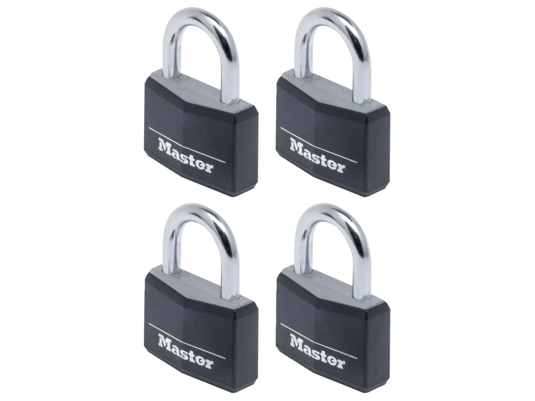 Master Lock Aluminium Black Vinyl Cover 40mm Padlock 4-Pin - Keyed Alike x 4 9140EURQBLKNOP