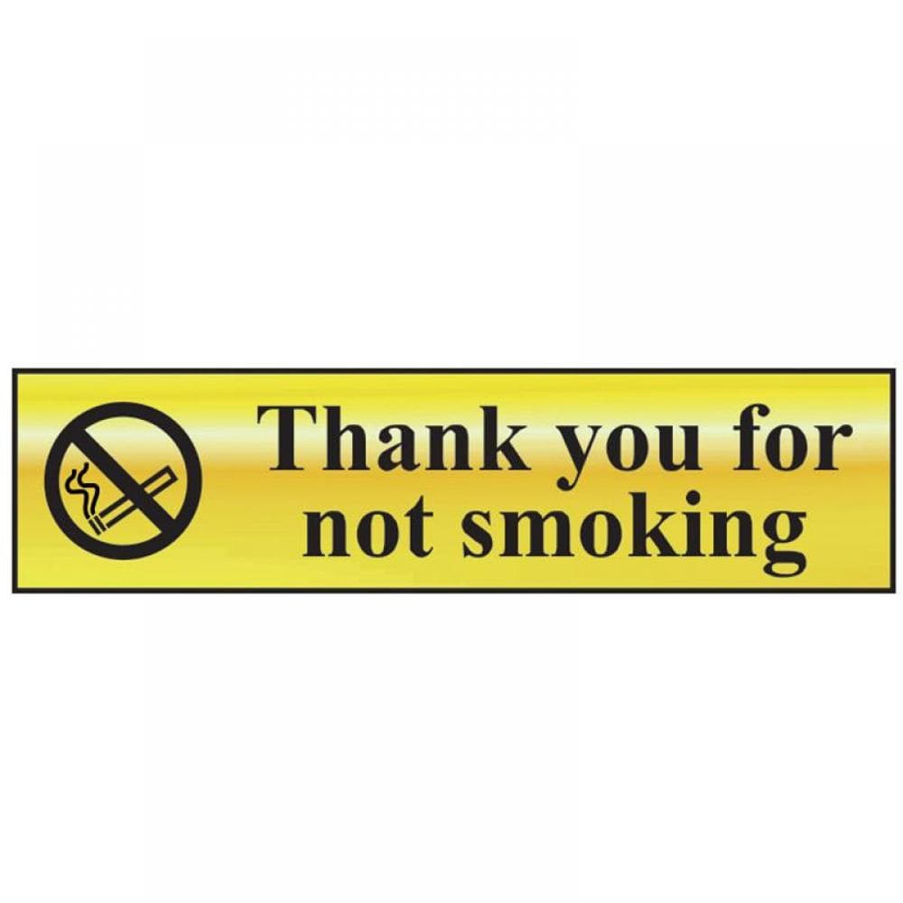 Scan 6001 Thank You For Not Smoking - Polished Brass Effect 200 X 50Mm