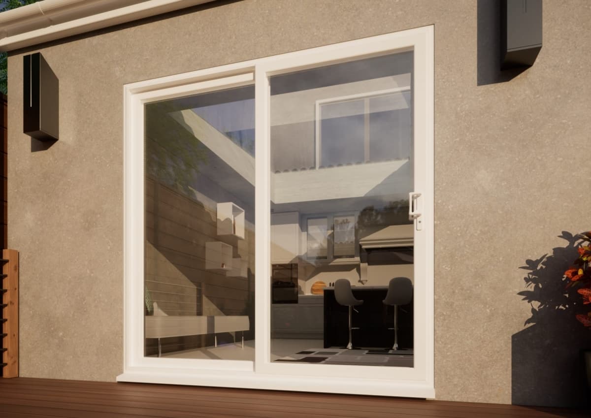 PVC Sliding Door Part Q Compliant - 2100mm White - Right Hand Slide & Left Hand Fixed