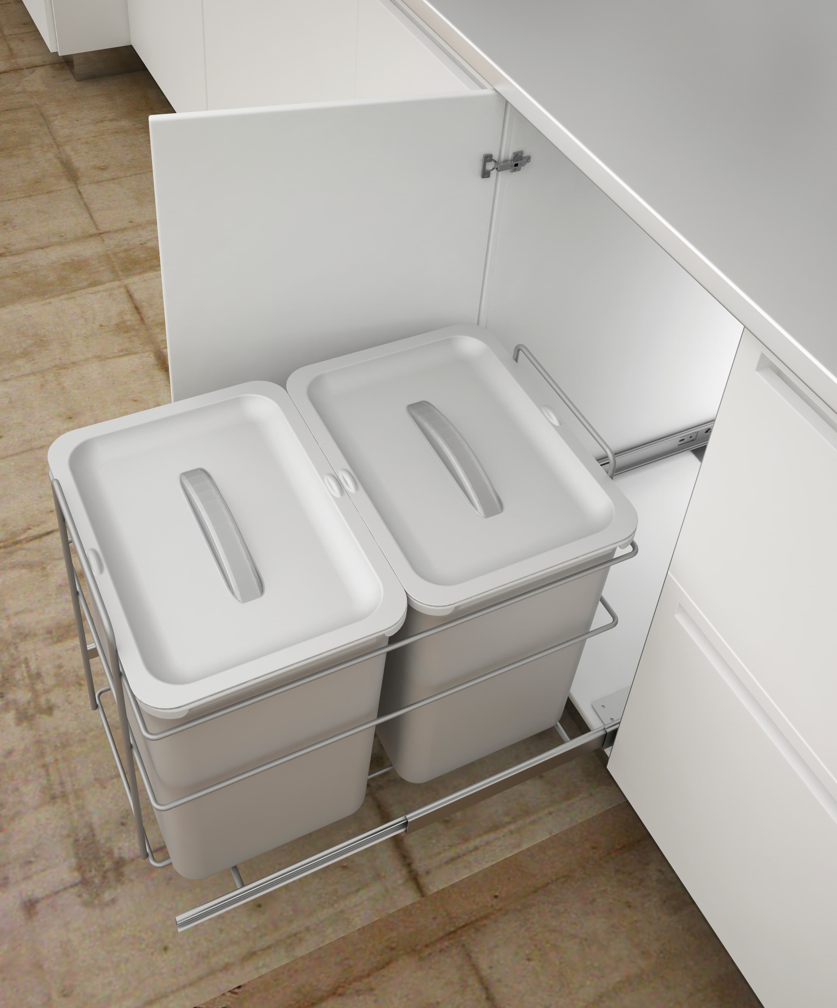 Bottom Mounted Pull Out Bin for Hinged Doors (400mm)