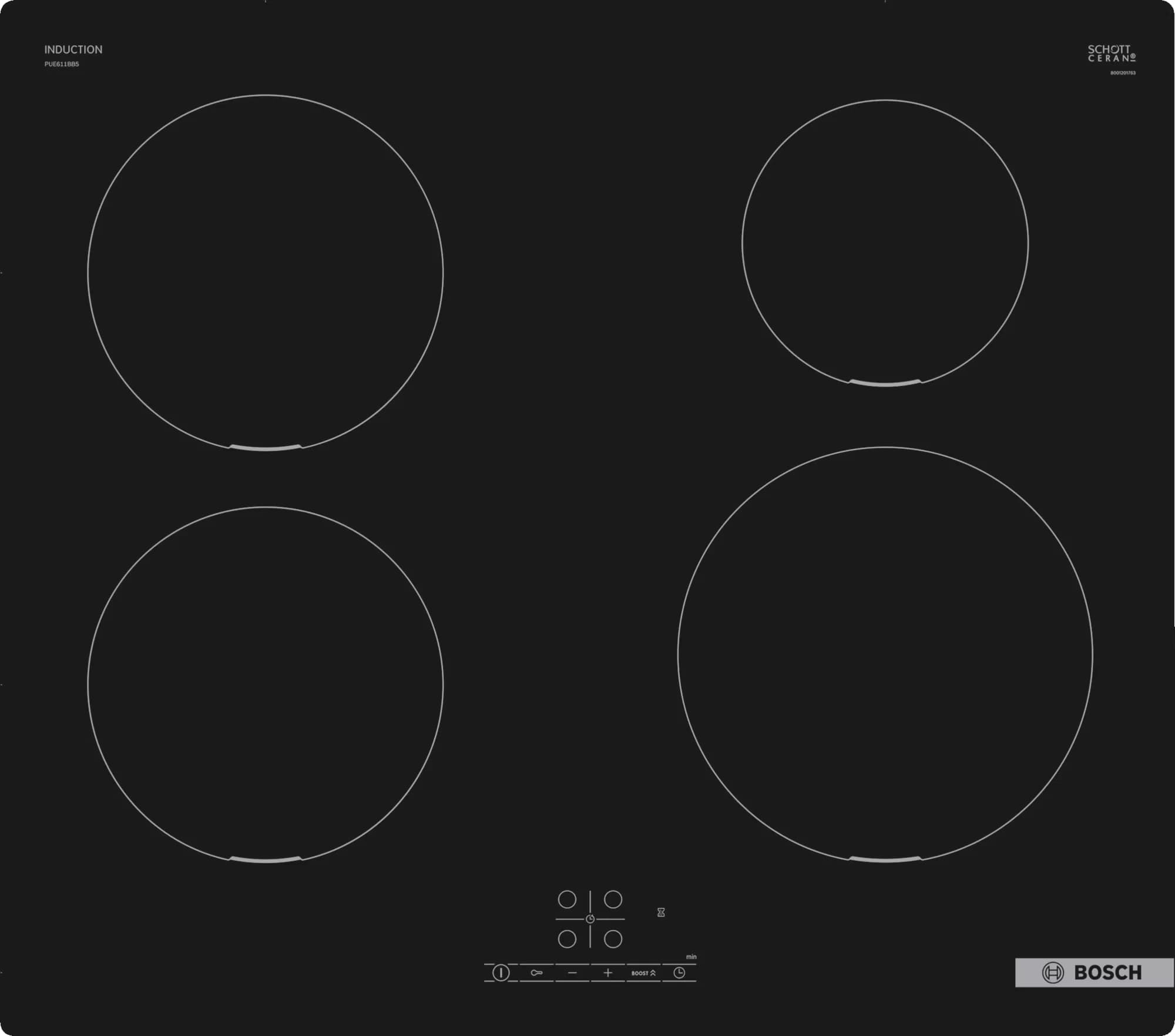 Bosch Black Glass Serie 4 Plug and Play Induction Hob with Touch Control and Power Boost, 60cm - PUE611BB5B