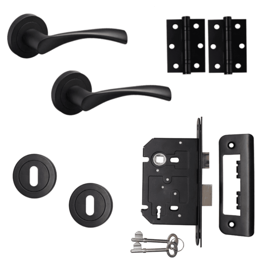 Marvel Lever on Rose Sashlock Door Handle - Matte Black - Complete Door Pack - Designer Levers