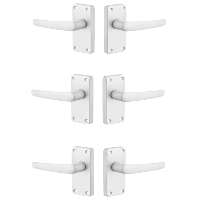 Contract Lever Latch Short Door Handle - Satin Aluminium - Pack of 3 - Internal - Designer Levers