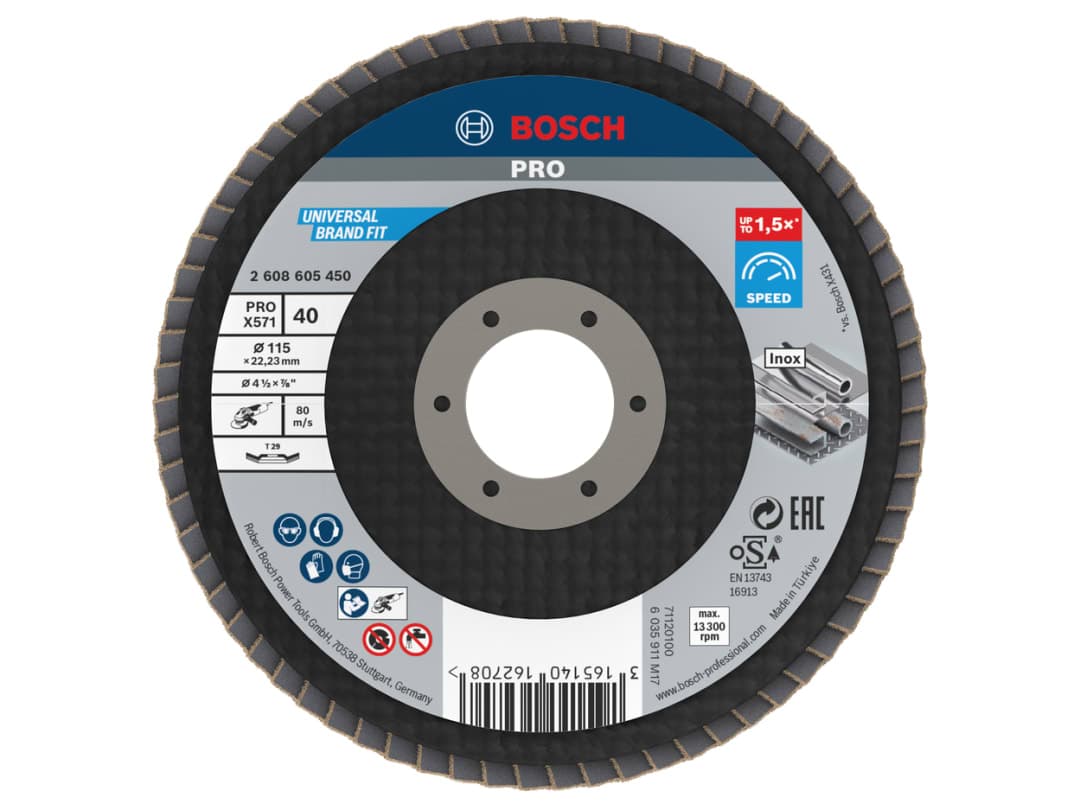 Bosch Powertool Accessories PRO X571 Flap Disc, Angled 115 x 22.23 x G40 2608605450